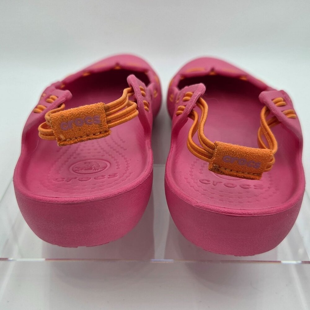 Crocs Springi Women’s Size 10 Pink Flats with Orange Trim Lightweight Comfort - Picture 2 of 5